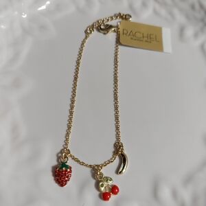 Rachel Roy Polished Gold Tone Fruit Charm Bracelet with Crystal Pave' Accents